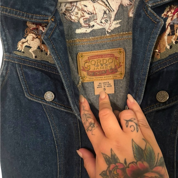 Vintage Gordon James Denim Co Embroidered Vest Horse Cowboy Design Western Small - Picture 5 of 5